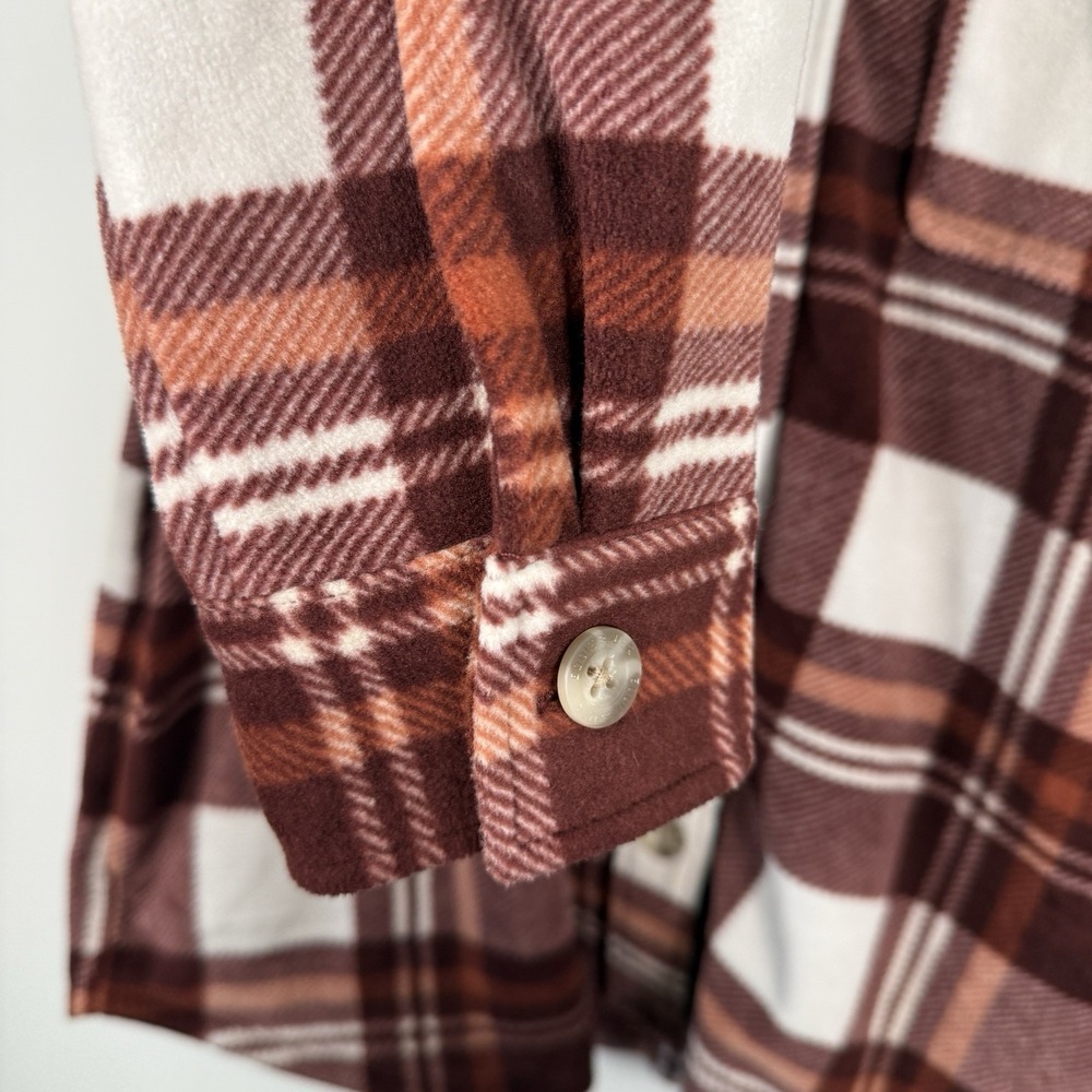 Eddie Bauer Shacket Women's Burnt Orange White Full Button Down Warm XL Fleece - Picture 2 of 5